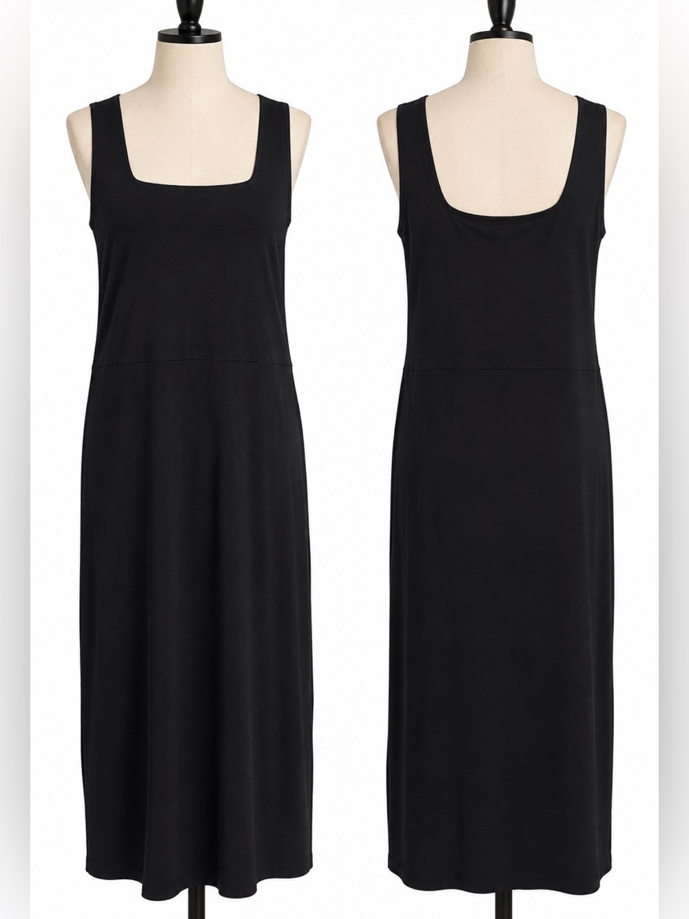 Vince 100% Pima Cotton Black Square Neck Sleeveless Midi Maxi Dress XL/TG